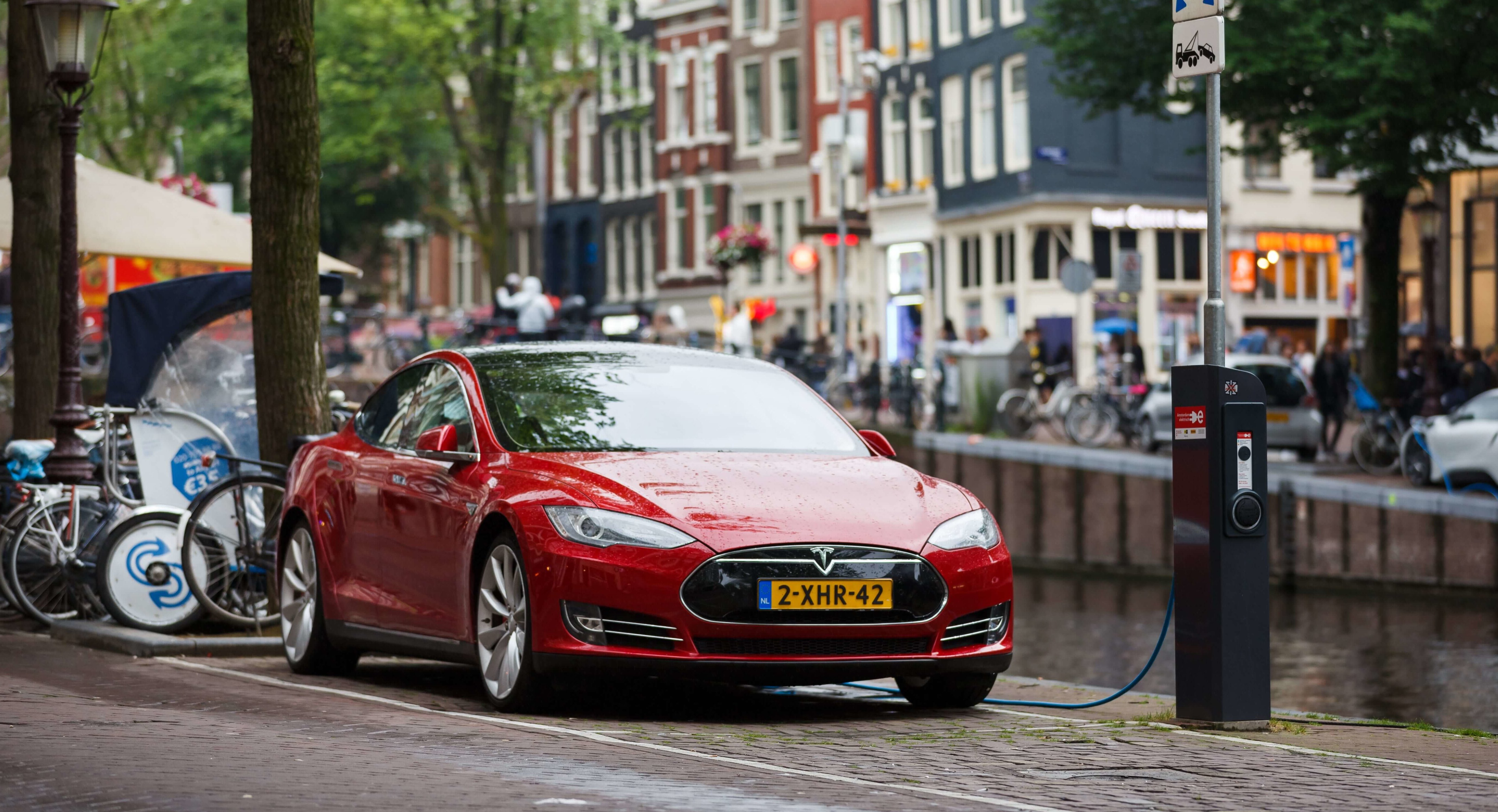 Tesla on a street of Amsterdam